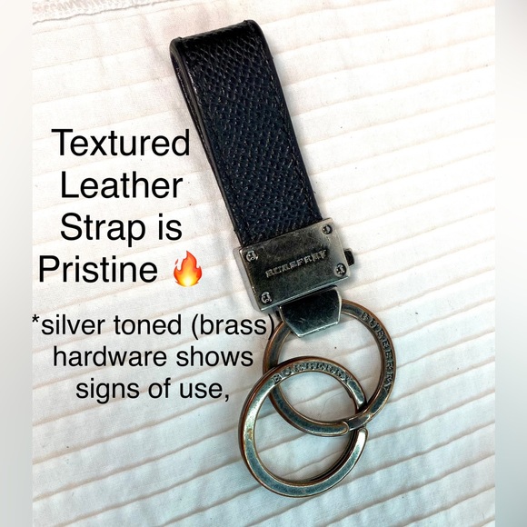 Mens BURBERRY Valet Black Leather/Silver Embossed Key FOB Set🔥3 pieces!🔥VGUC🔥 - Picture 3 of 9